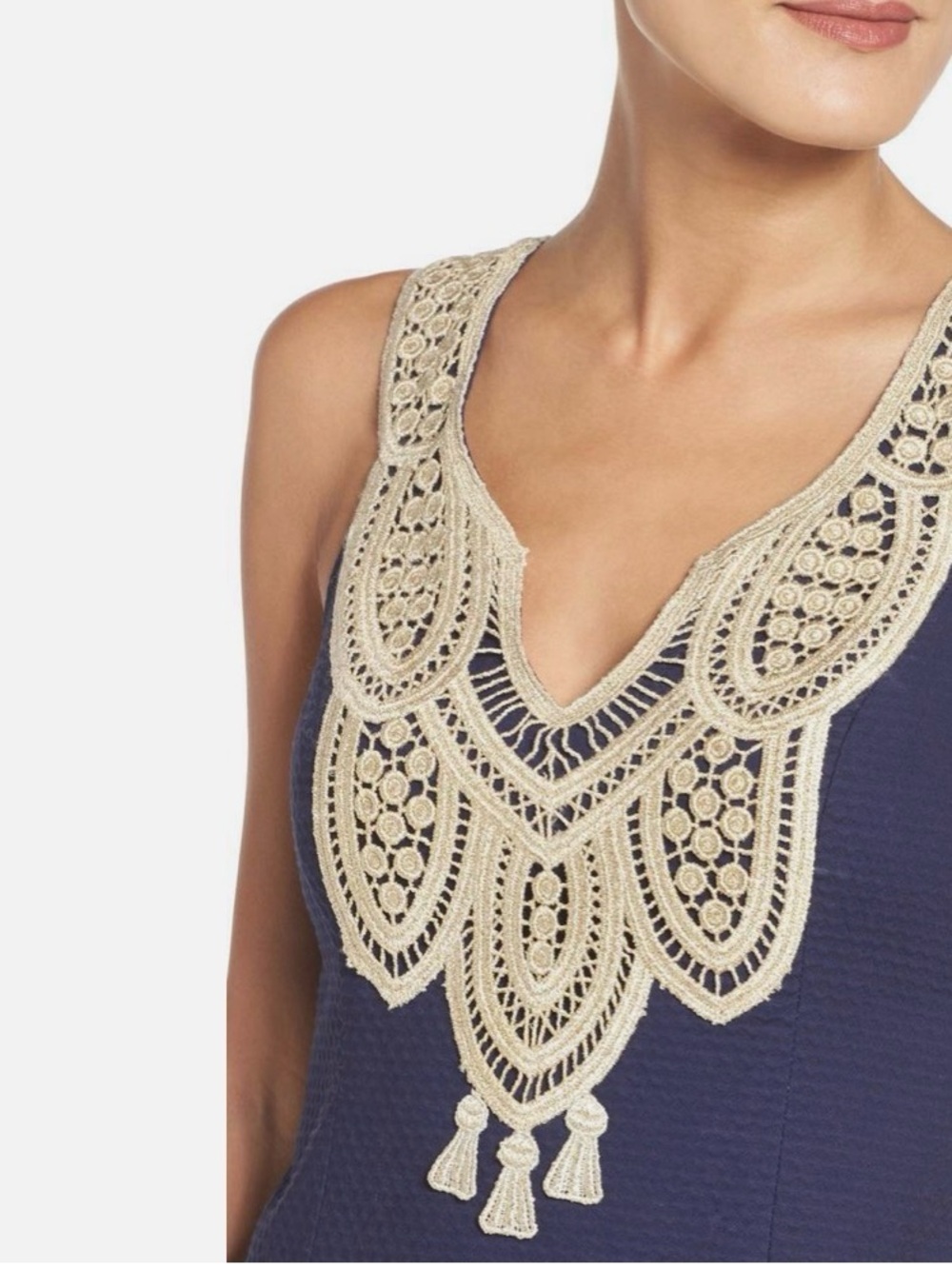 Lilly Pulitzer True Navy/Shimmer Gold Embroidered Neck Largo Shift Dress 6 - Picture 2 of 15